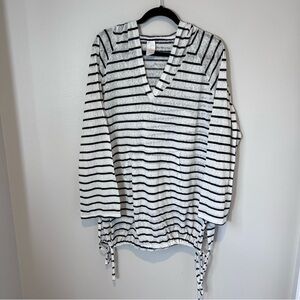 Kona Sol Womens Swimwear Hooded Knit Long Sleeve Coverup White Black Summer XL